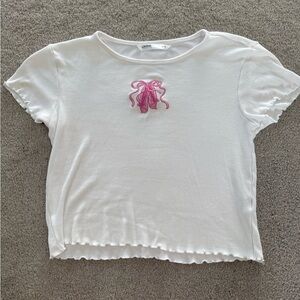 Urban Planet White Tee with Pink Ballet Shoes
